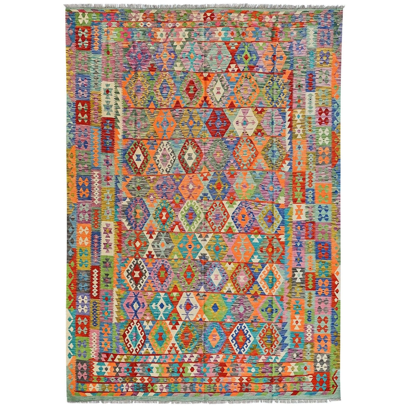 Extra Large Modern Hand-woven Chobi Wool Kilim Rug 311cm x 394cm