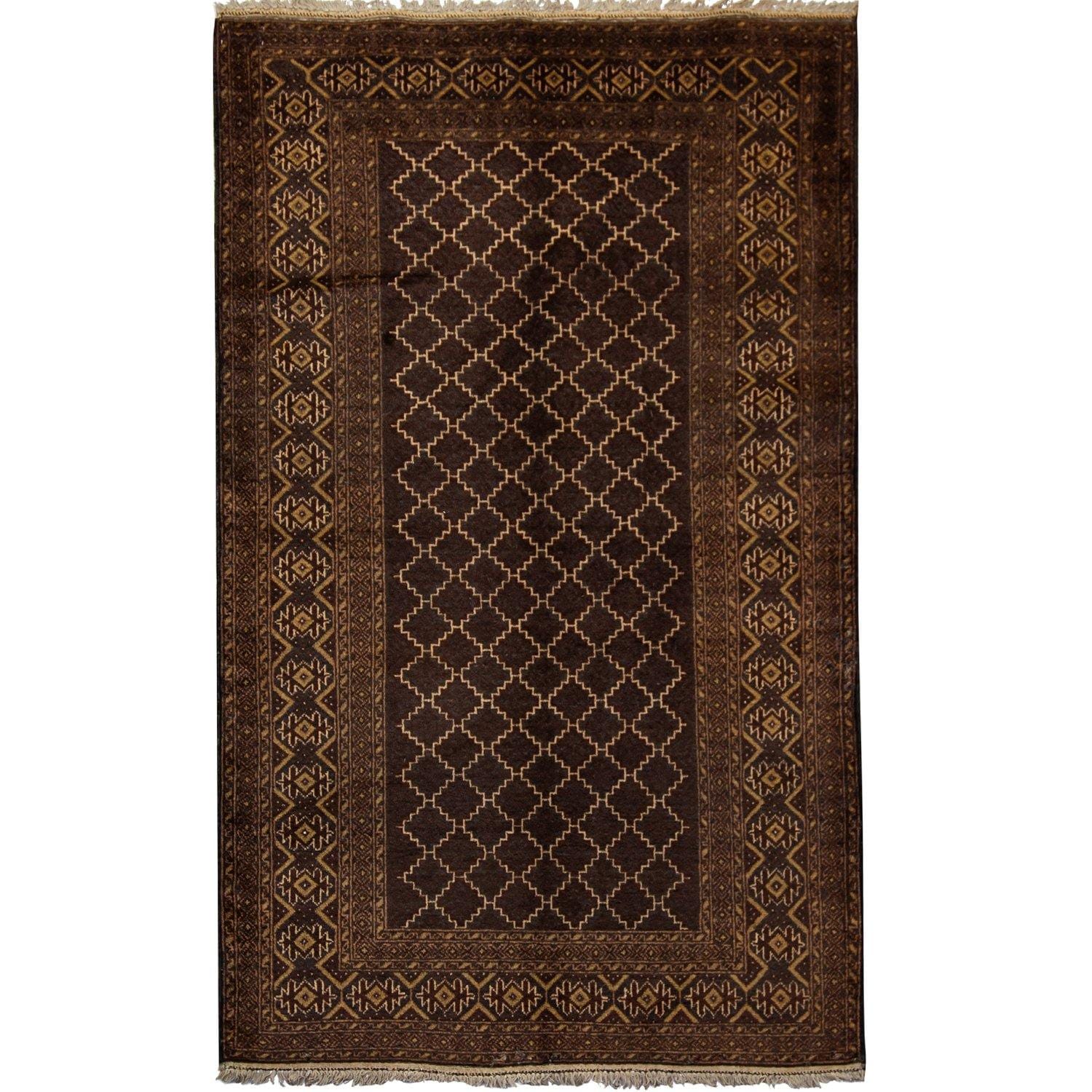 Fine Hand-knotted Wool Brown Baluchi Rug 118cm x 184cm