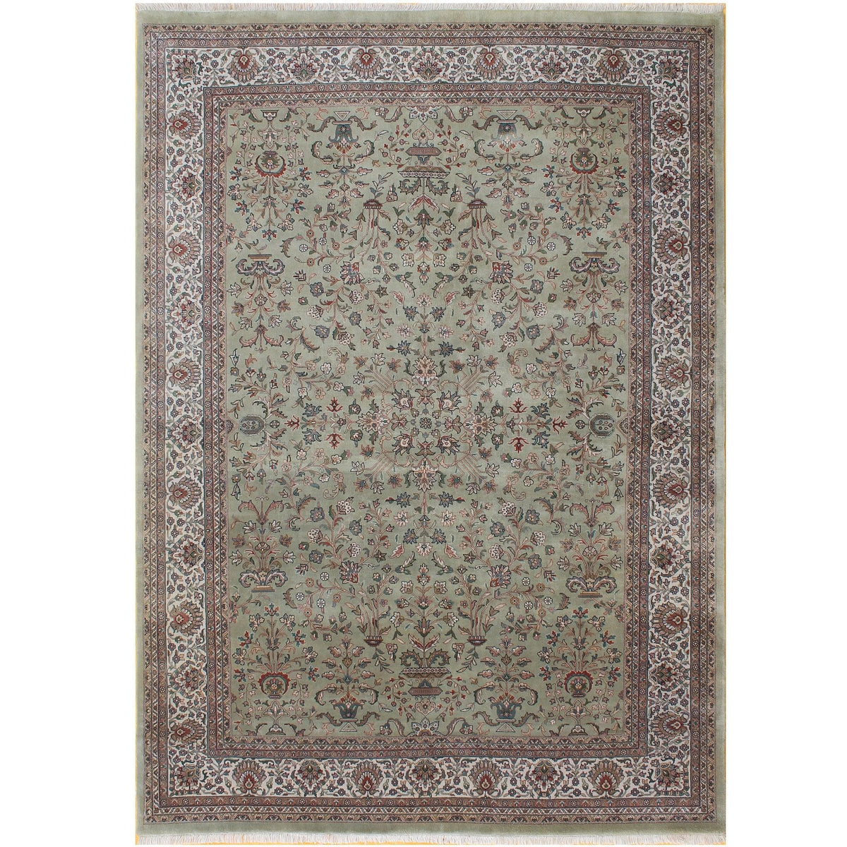 Fine Hand-knotted Saruk Design Green Wool Rug 244cm x 304cm