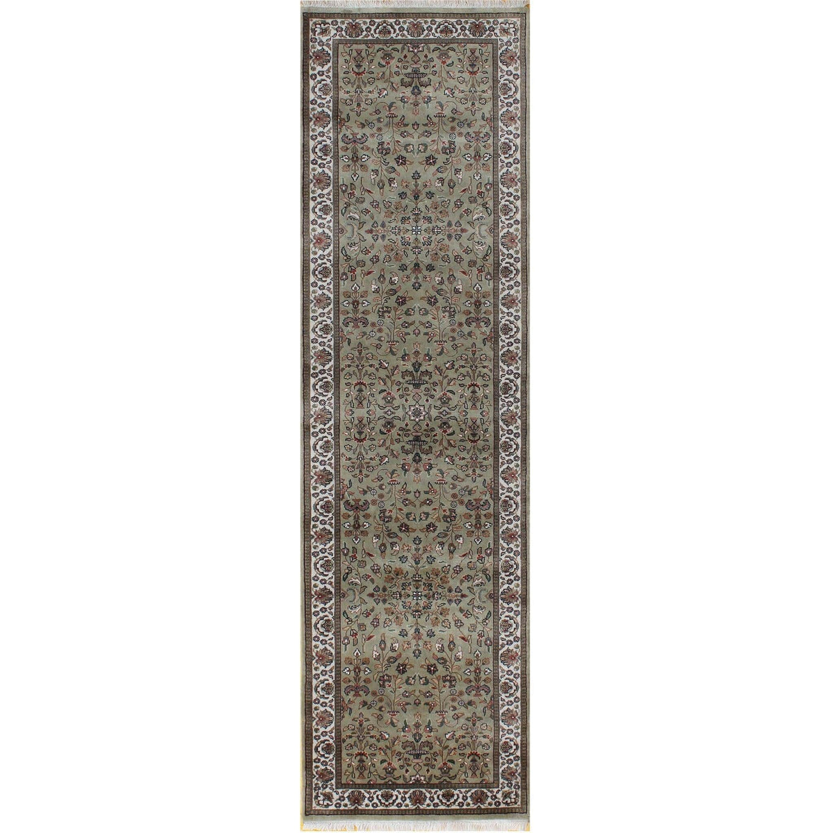 Fine Hand-knotted Saruk Design Green Wool Hallway Runner 81cm x 304cm