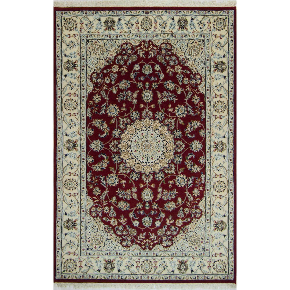 Fine Hand-knotted Wool &amp; Silk Nain Rug 122cm x 188cm