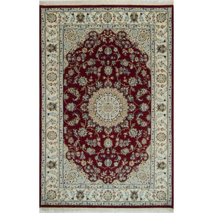 Fine Hand-knotted Wool & Silk Nain Rug 122cm x 188cm