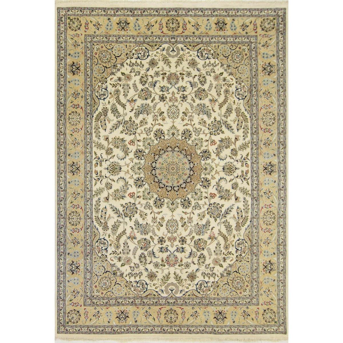 Fine Hand-knotted Wool &amp; Silk Nain Rug 192cm x 303cm