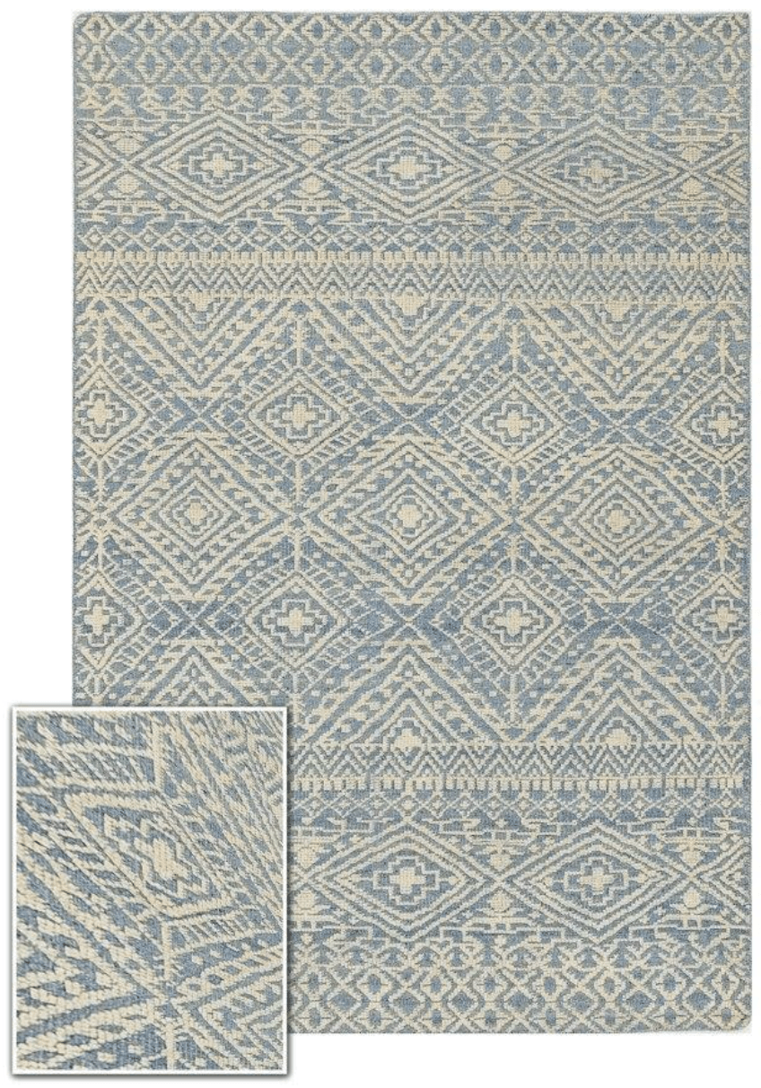 Modern Handmade Wool Blue Rug 159cm x 239cm