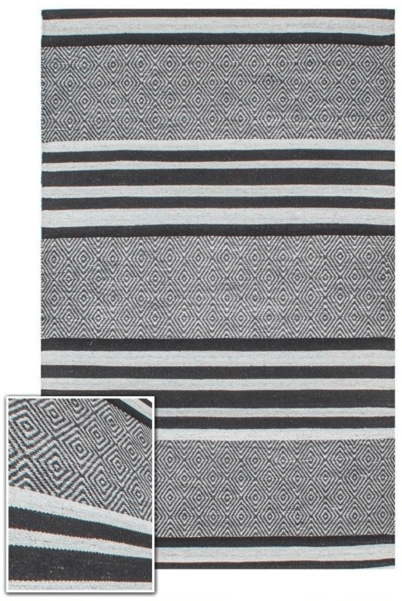 Handmade Black &amp; Grey Kilim Rug 152cm x 241cm