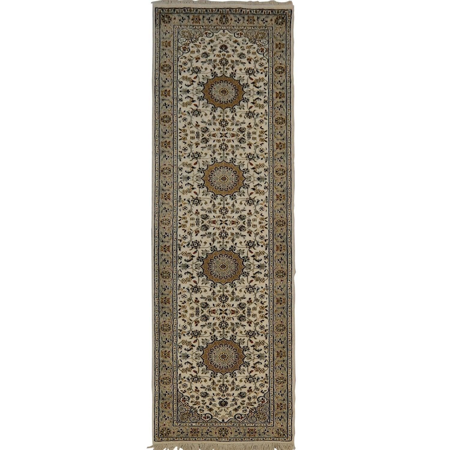 Fine Hand-knotted Wool & Silk Nain Design Hallway Runner 83cm x 308cm